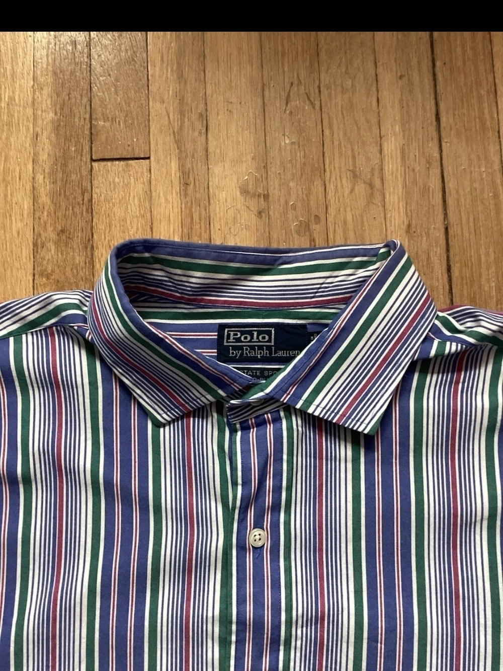 Polo Ralph Lauren Men XL Blue/Red/Green Striped Button-Front Shirt,Cotton Blend